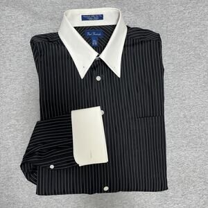 Paul Fredrick 100% Cotton Dobby Black Dress Shirt 16-35 French Cuff Two Play